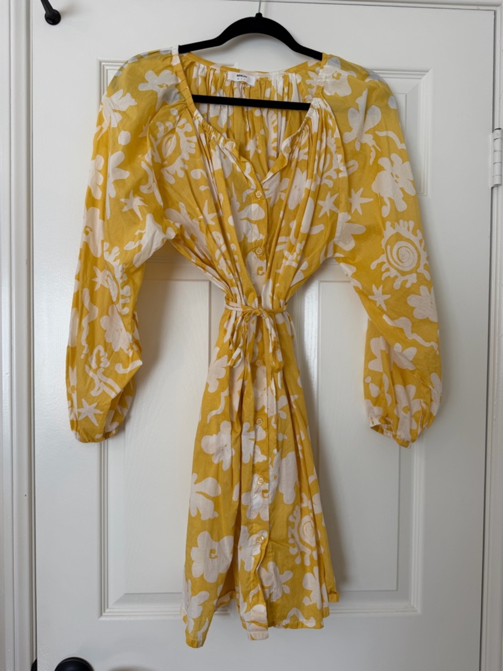 Mikoh Yellow & White Floral Tie-Waist Long Sleeve Dress